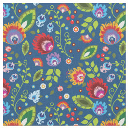 🌺 🌹 🌷 Flores folclóricas sobre tela azul clásic