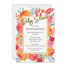 Flores frescas acuarela Bebé Invitaciones a la duc