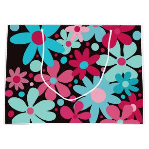 Flores funky azules y rosas grandes bolsas de rega