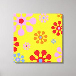 Flores Funky Retro Arte Abstracto Amarillo