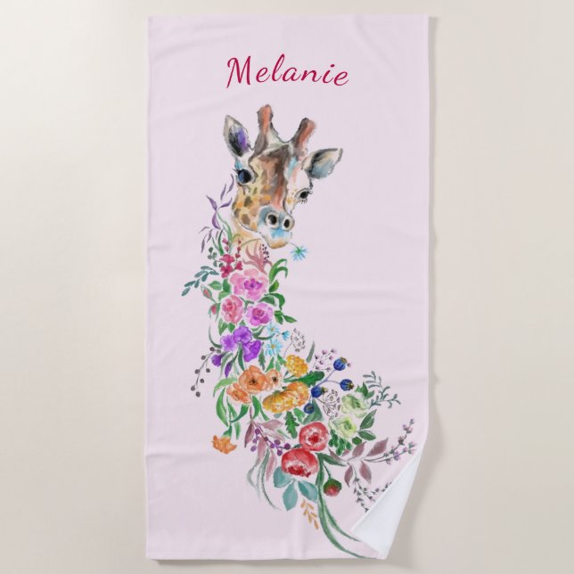 Flores Giraffe Beach Toalla Gift Nombre personaliz (Anverso)