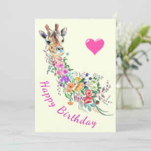Flores Giraffe Tarjeta de cumpleaños acuarela