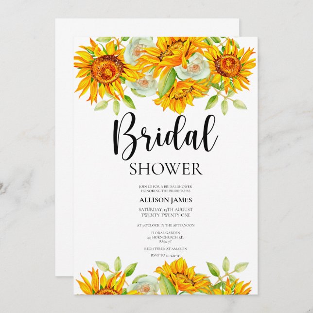 Flores girasoles novias Invitación a ducha (Anverso / Reverso)