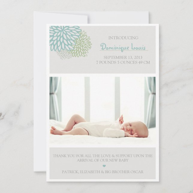 Flores grises de invierno foto anuncio de nacimien (Anverso)