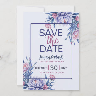 Flores grises rosas azules Guardar la invitación d