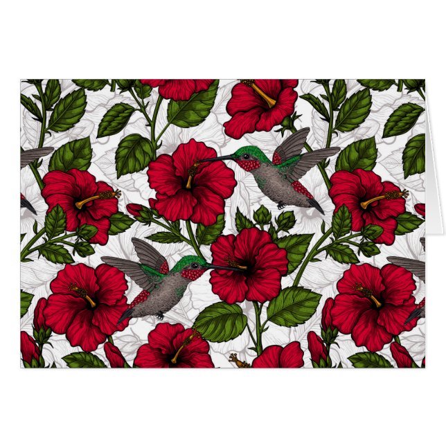 Flores hibiscus y colibríes (Anverso (Horizontal))