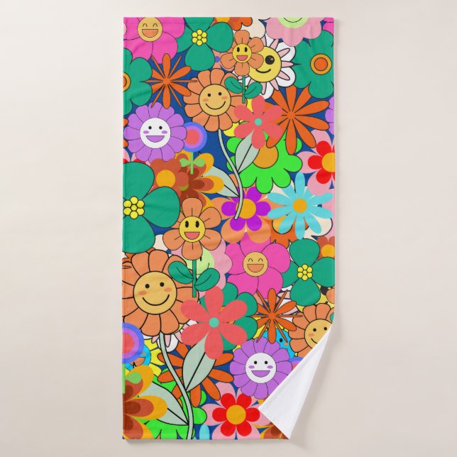 Flores Hippie Retro Groovy Boho (Toalla de baño)