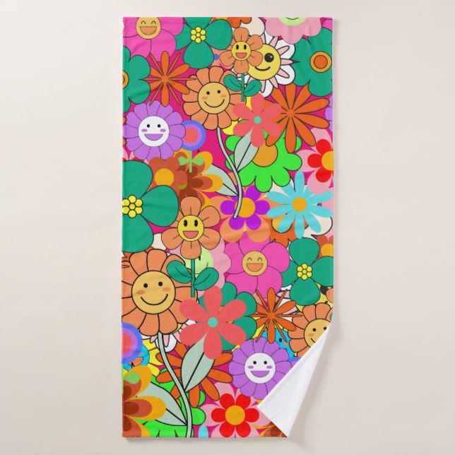Flores Hippie Retro Groovy Boho (Toalla de baño)