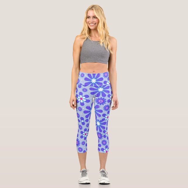 Flores hippy de moda Tema Capri Leggings (Anverso)