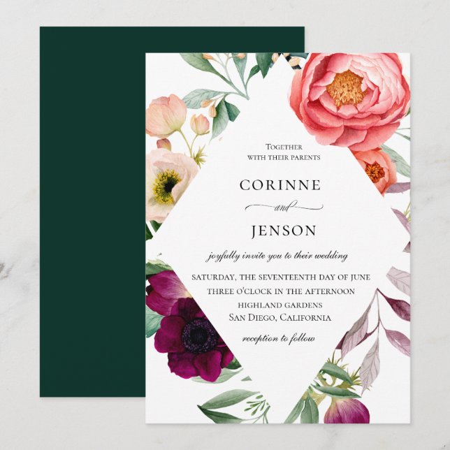 Flores Invitación a la boda bohemia (Anverso / Reverso)