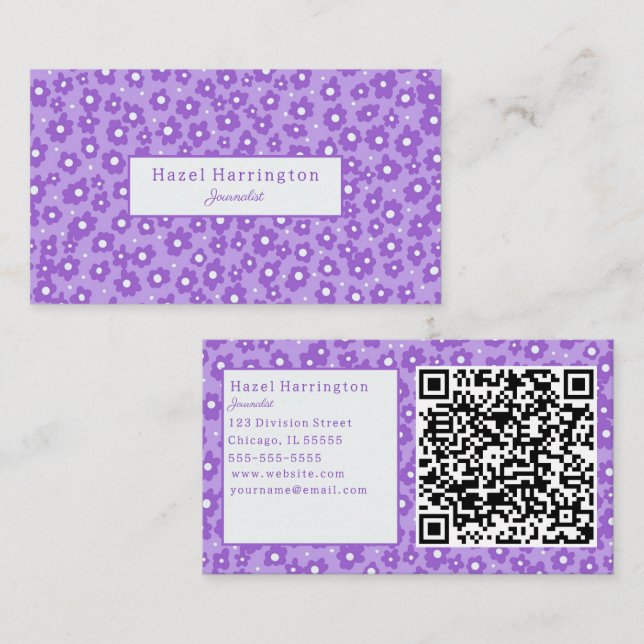 Flores Lavendar Código QR Tarjetas de visita (Anverso / Reverso)