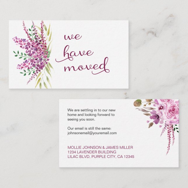 Flores Lilac de Lavanda Hemos Movido Tarjeta Inser (Anverso / Reverso)