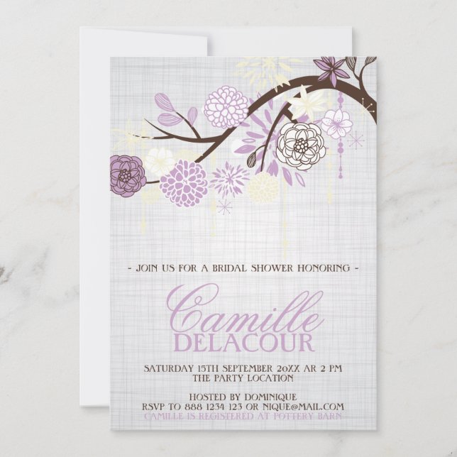 Flores Lilac Shabby Chic Bridal Shower Invitación (Anverso)
