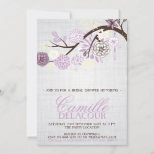 Flores Lilac Shabby Chic Bridal Shower Invitación