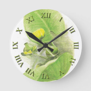 Flores lirios Lápiz Arte Reloj de pared acrílico