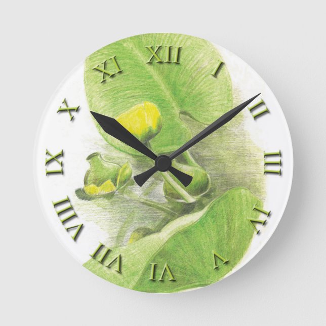 Flores lirios Lápiz Arte Reloj de pared acrílico (Anverso)