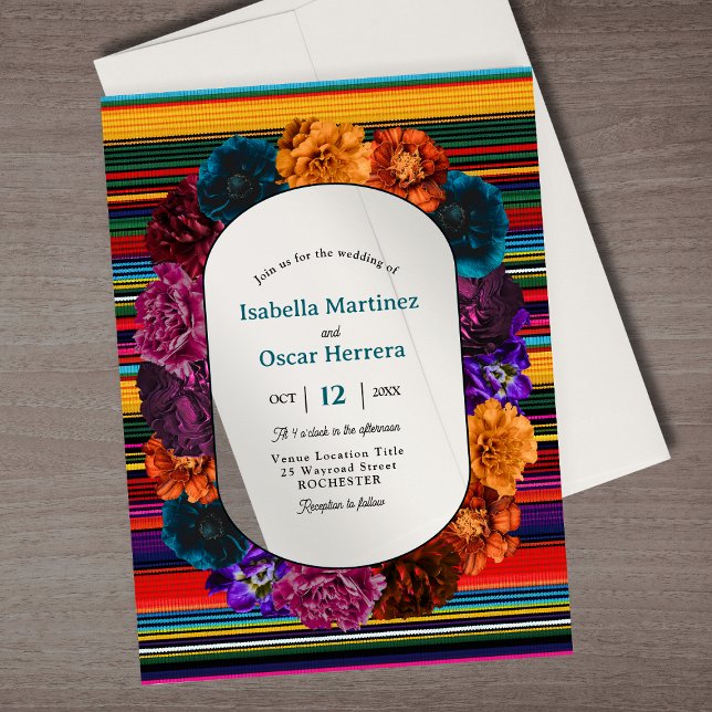 Flores mexicanas modernas invitación a la boda acr (Subido por el creador)