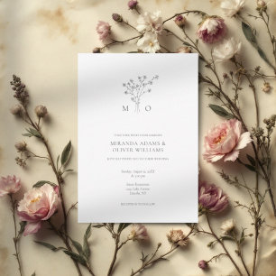 Flores minimalistas ramo grises invitación a la bo