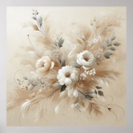 Flores modernas de color beige 2 Posters