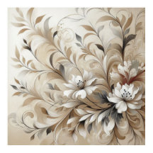 Flores modernas de color beige 4 Posters