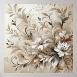 Flores modernas de color beige 4 Posters