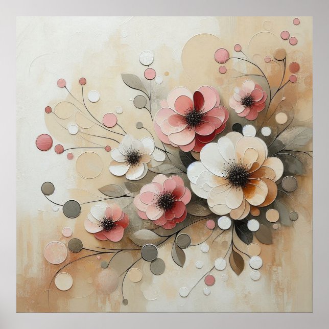 Flores modernas de color beige-rosado 26 Posters (Frente)