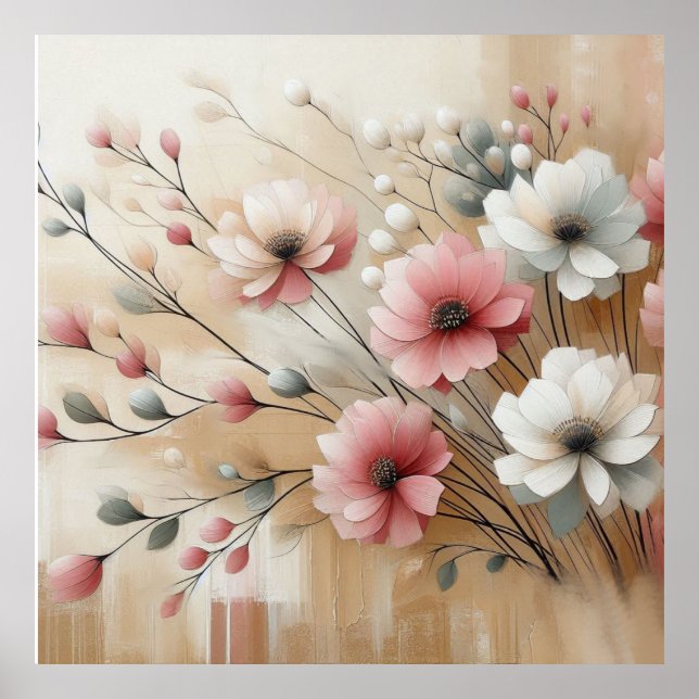 Flores modernas de color beige-rosado 33 Posters (Frente)