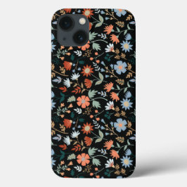 Flores modernas dejan a Naranja negro azul Funda G
