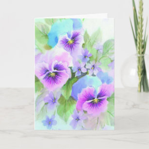 Flores moradas azules tarjeta de bienvenida de sim