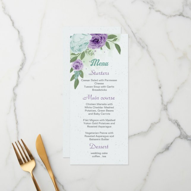 flores moradas azules verde menú botánico (Anverso/Reverso In Situ)