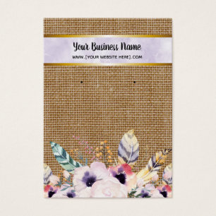 Flores moradas de Burlap Boho Tarjetas de visualiz