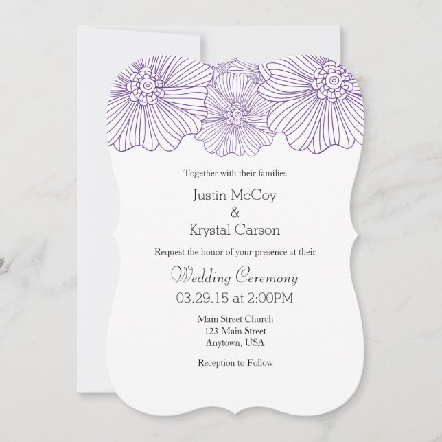 Flores moradas de malva arroja las invitaciones a  (Anverso)