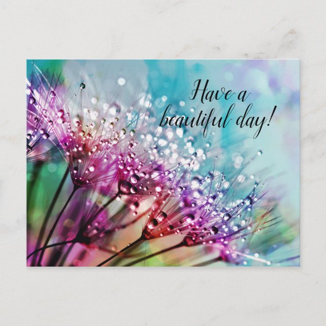Flores Moradas en Postal Personalizada Azul (Anverso)