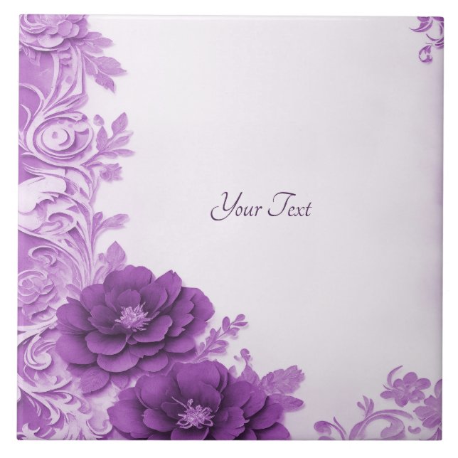Flores moradas florecen azulejos cerámicos (Frente)