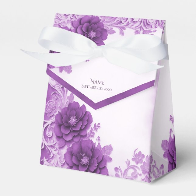 Flores moradas florecen cajas de favores (Front Side)