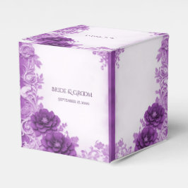 Flores moradas florecen cajas de favores