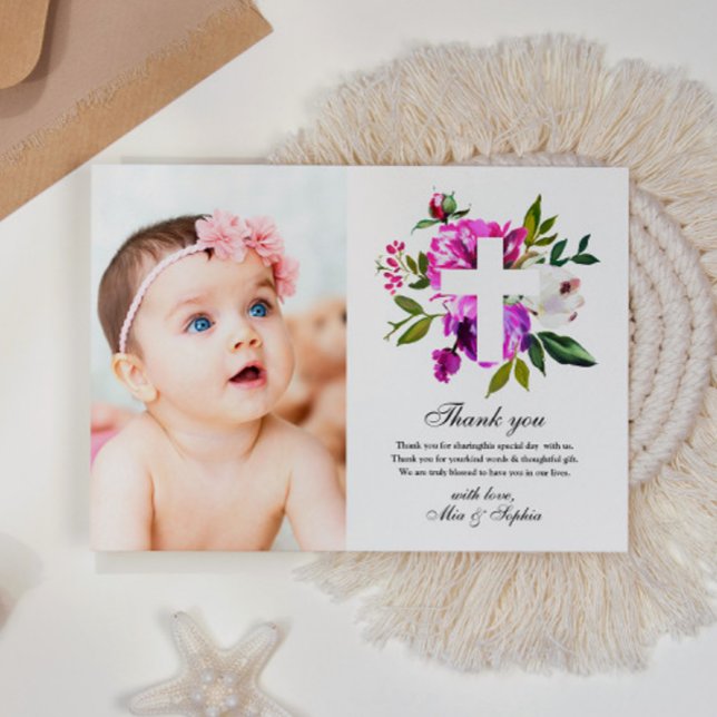 Flores moradas Foto Baptismo Gracias Tarjeta (Subido por el creador)