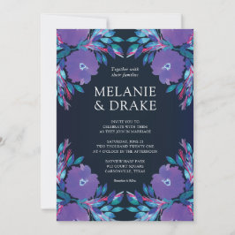 Flores moradas Invitación a la boda pintada a mano