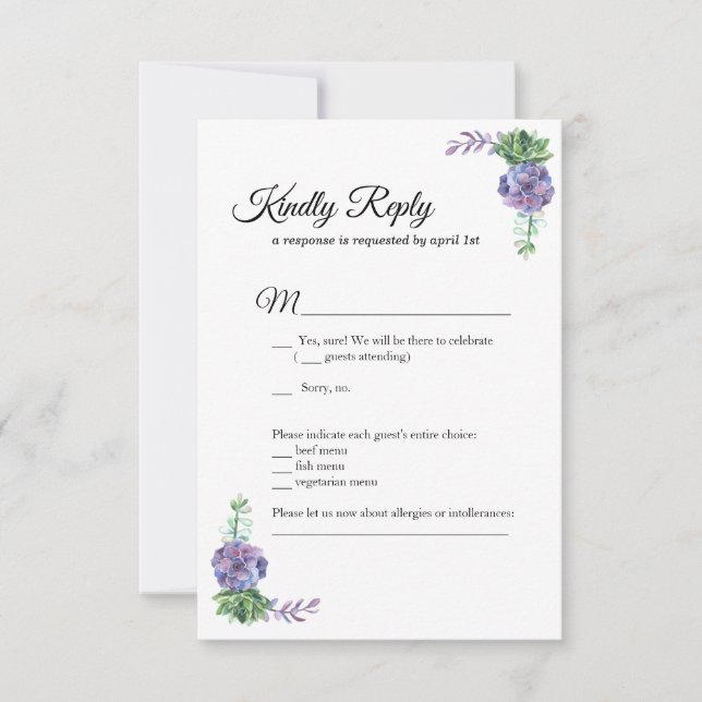 Flores moradas Invitación a la boda RSVP botánica (Anverso)