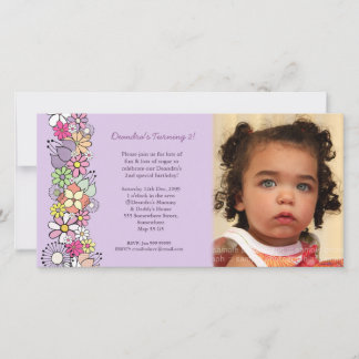 Flores moradas Invitación de cumpleaños de bebés n