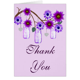Flores moradas Mason Jars Gracias Tarjeta