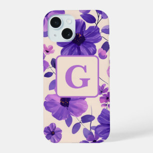Flores moradas pintadas a mano con monograma perso