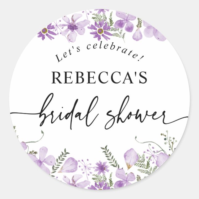 Flores moradas Sello para sobres redondo de ducha  (Anverso)