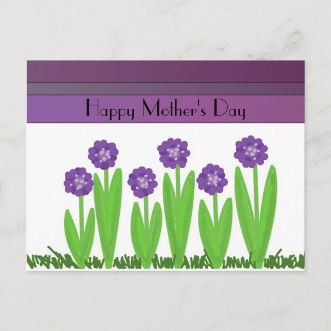 Flores Moradas Tarjeta de Feliz Día de la Madre (Anverso)