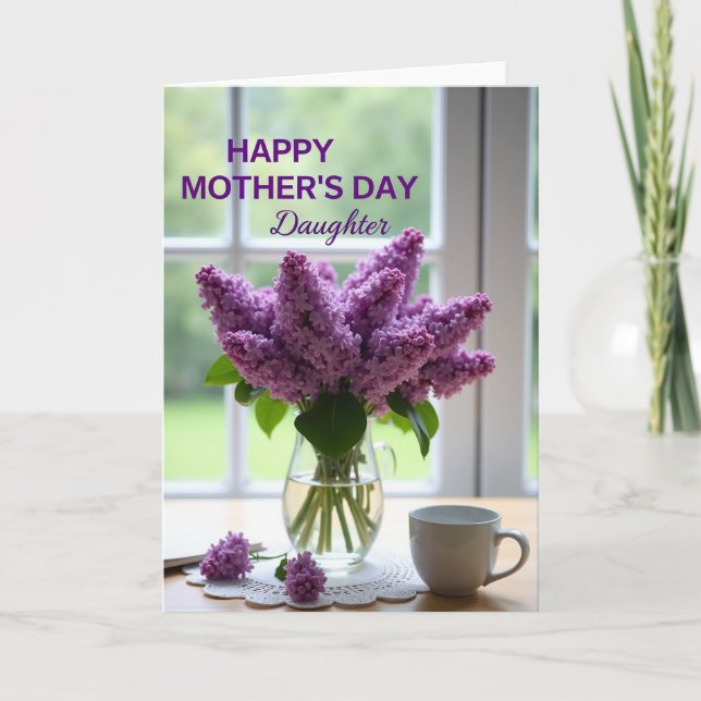 Flores Moradas Tarjeta del Día de las Madres (Anverso)
