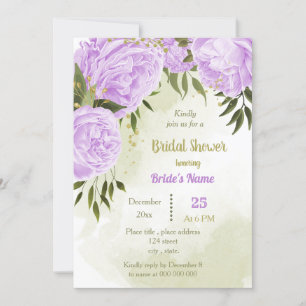 flores moradas verde invitación a la ducha de novi