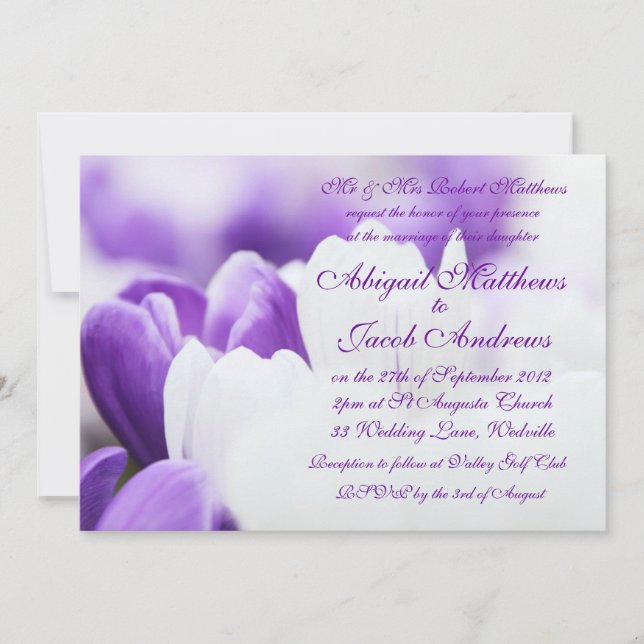 Flores moradas y blancas - Invitación a la boda (Anverso)