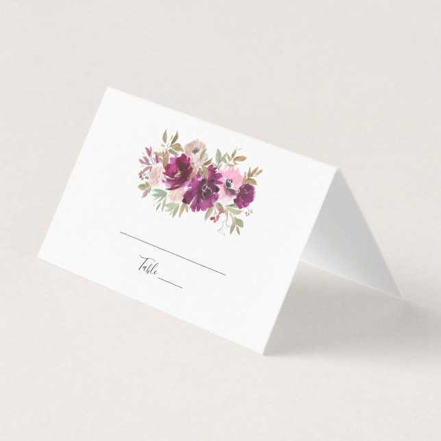 Flores Moradas y Blancas Tarjeta Doblada de Mesa (Anverso)