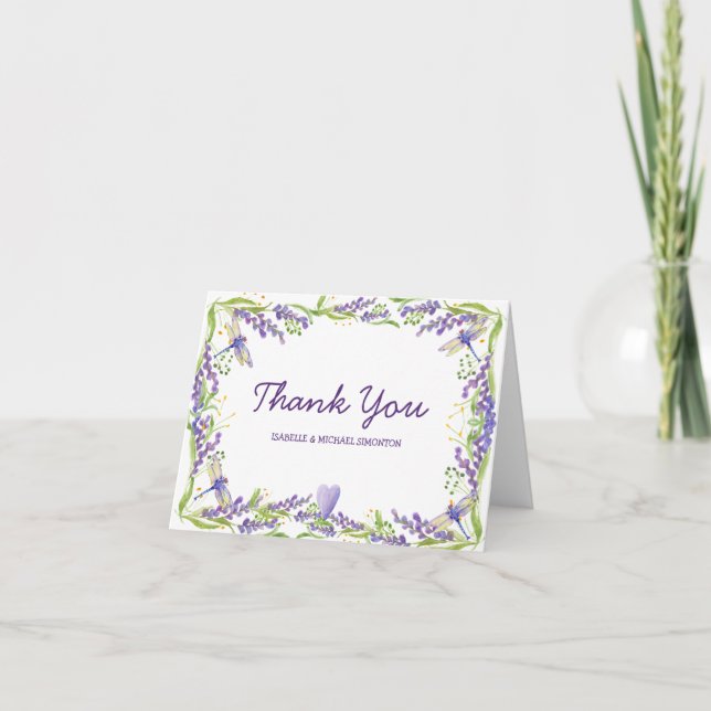 Flores moradas y libélula gracias notas (Anverso)