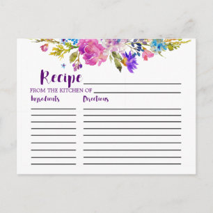Flores moradas y rosas tarjetas de recetas de duch